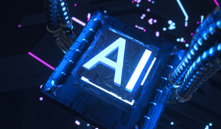 The letters AI with a digital background representing AI for SEO