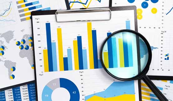 Showing bar charts with a magnifying glass over them